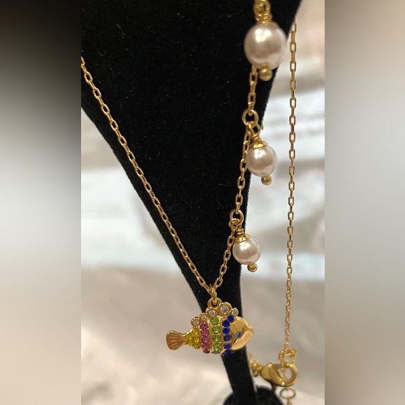 kate spade Gold-Tone Necklace with Ivory Pearl Drops and fish. NWT - Picture 4 of 8